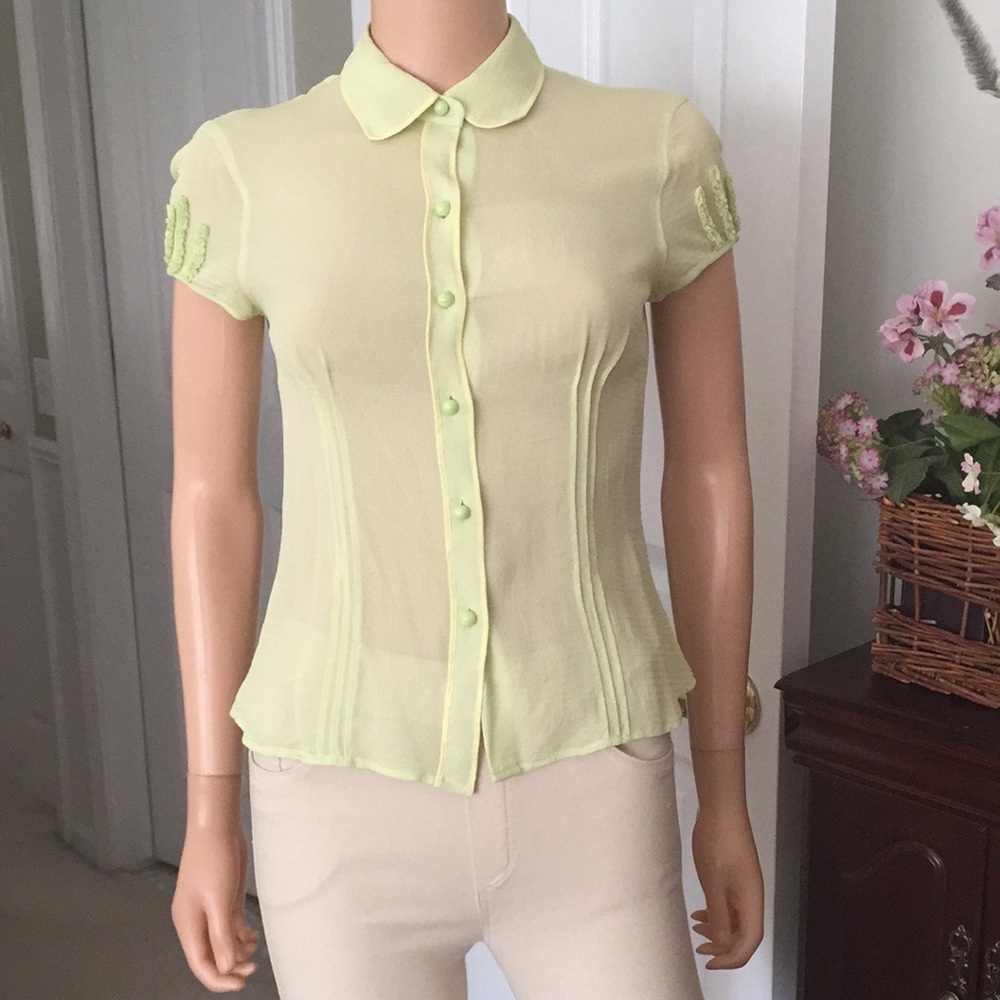 Vintage Ann Taylor 100% Silk Semi Sheer Cap Sleeve Blouse Romantic Elegant Top - Picture 2 of 13